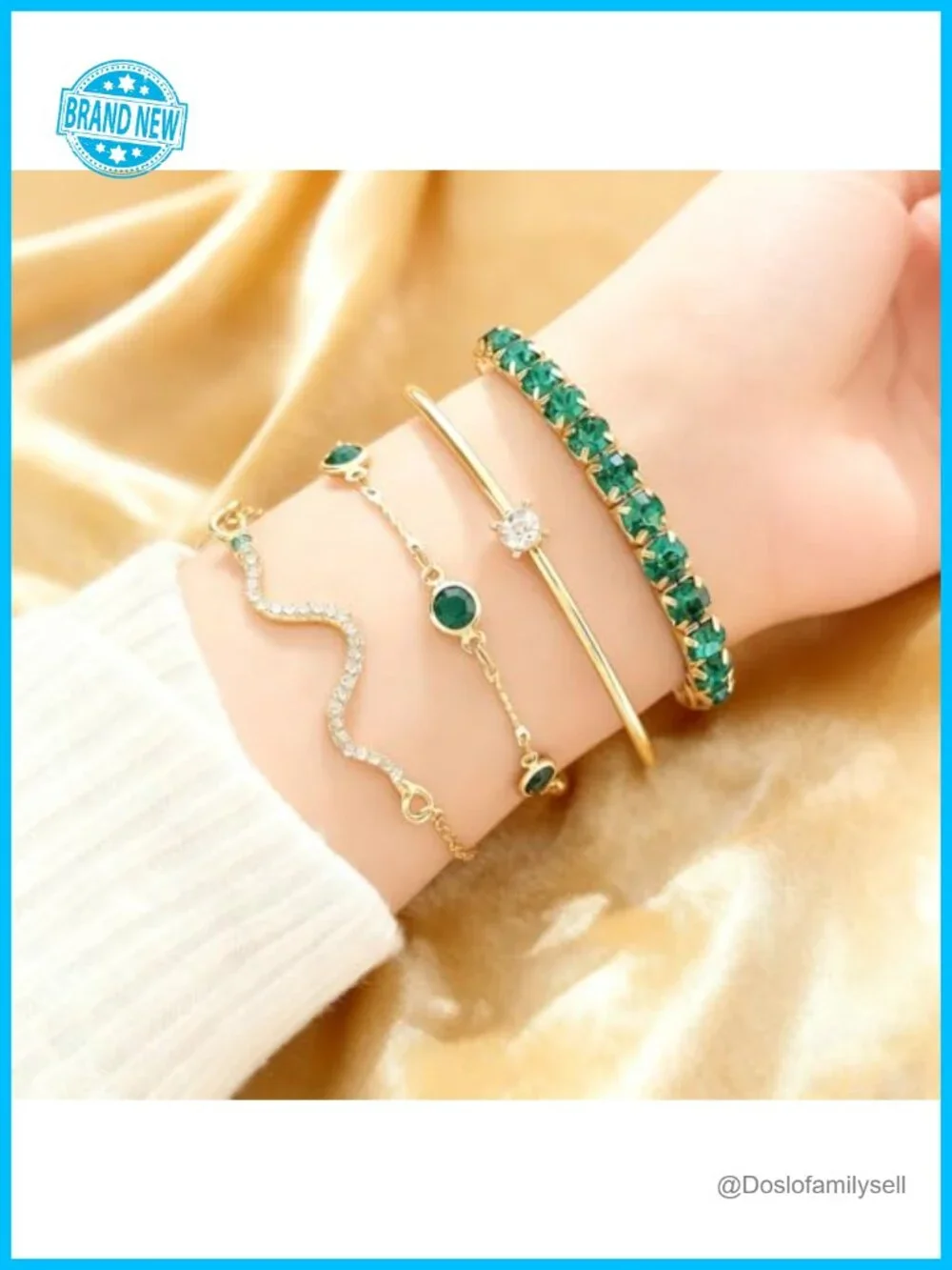 4-Piece Gold Tone Crystal Bracelet Set, Rhinestone Chain & Cuff Bangles,